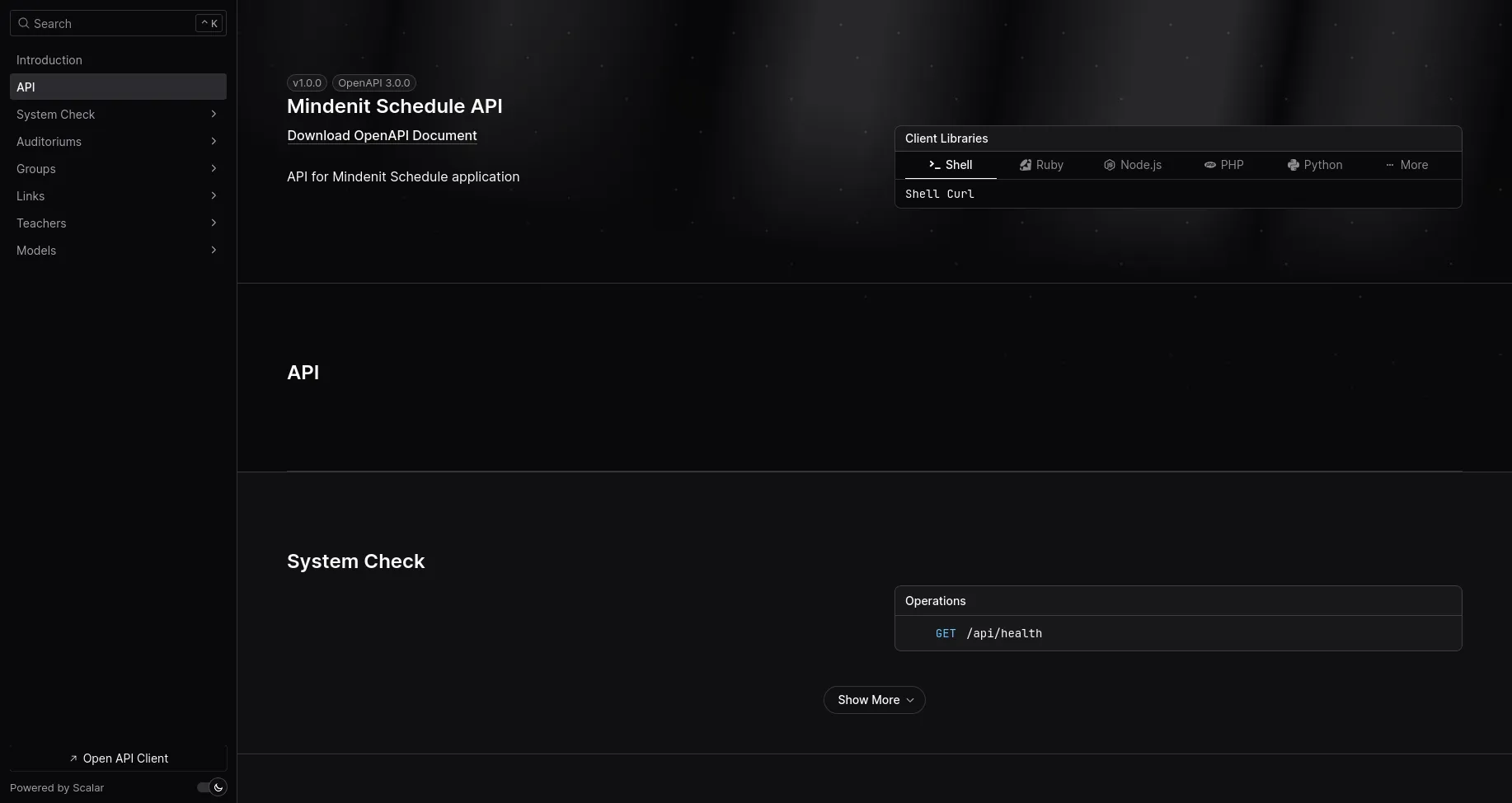 Screenshot of Schedule API
