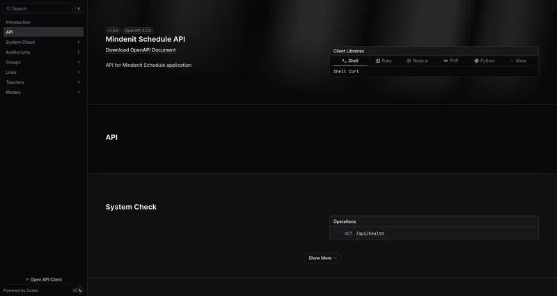 Screenshot of Schedule API
